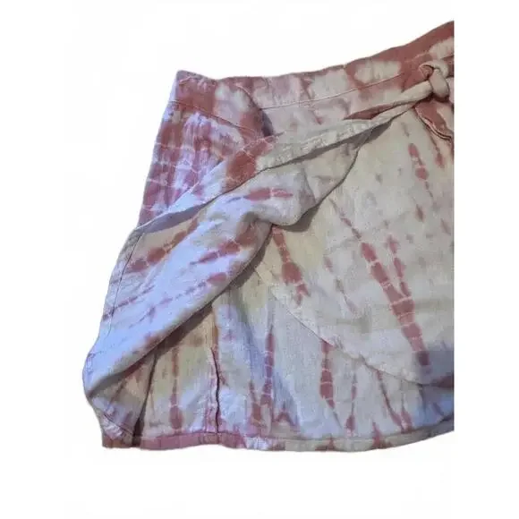 Free People Pink Linen Tie-Dye Wrap Skirt - Picture 4 of 6